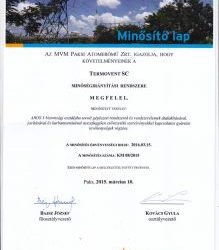 Nuclear Power Plant PAKS, Hungary, Certificate